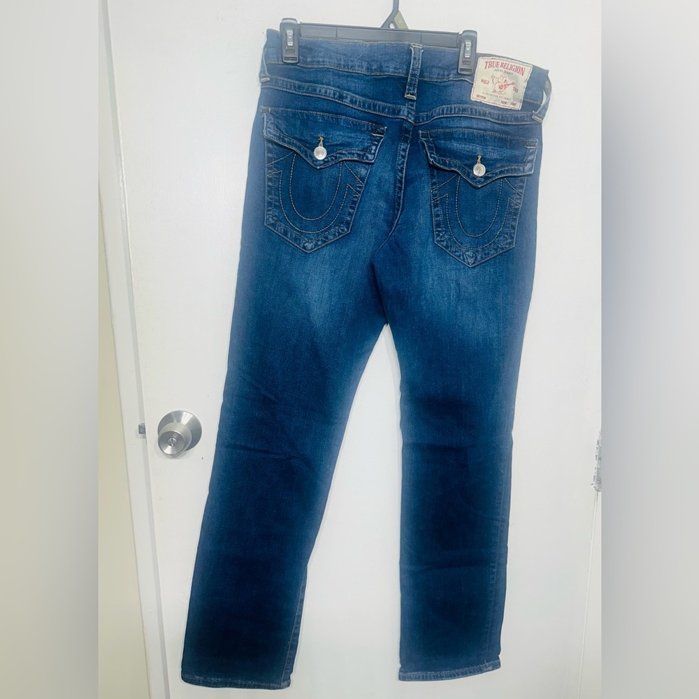 True Religion Ricky Relaxed Straight Jeans Sz 32 Button Pocket Flap American Y2K